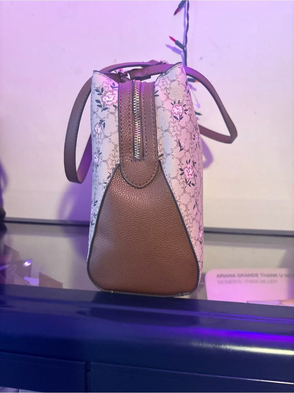 Nanette Lenore Pink Floral Tote with Brown Handles